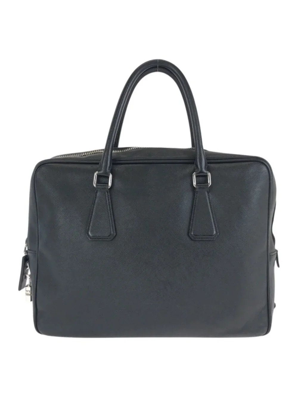 Prada Saffiano Black Silver Leather Business Briefcase